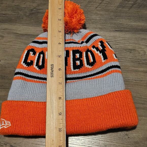 New Era Oklahoma State Cowboys Beanie Hat Orange OSU Pistol Pete Pom Pom Knit - Picture 7 of 10